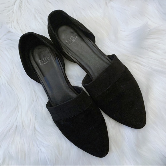 Eileen Fisher Black Suede Flats Flute Pointed Toe